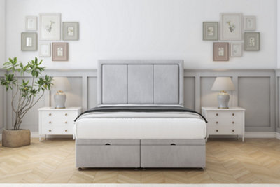 "Sloomy Lancaster Silver Naples Ottoman Bed Base With 54"" Floor Standing Headboard 4'6 Double" - image 1