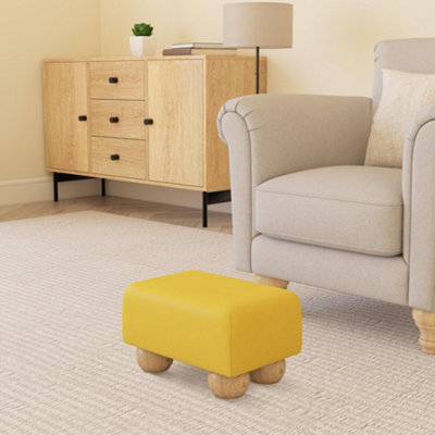 Sunflower Yellow Natural Wood Bun Feet Faux Leather Small Footstool Handmade Uk By Footstools Direct - image 1