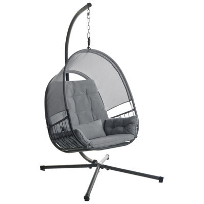 Beliani Hanging Chair With Stand Alviano Fabric Dark Grey - image 1