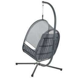 Beliani Hanging Chair With Stand Alviano Fabric Dark Grey - thumbnail 5