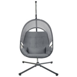 Beliani Hanging Chair With Stand Alviano Fabric Dark Grey - thumbnail 4