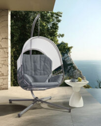 Beliani Hanging Chair With Stand Alviano Fabric Dark Grey - thumbnail 2