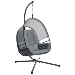 Beliani Hanging Chair With Stand Alviano Fabric Dark Grey - thumbnail 1