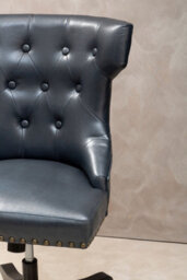 Orsina Black Leather Effect Office Chair, Tufted Wingback Seat With Studded Trim, Height Adjustable Swivel Chair - thumbnail 3
