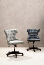 Orsina Black Leather Effect Office Chair, Tufted Wingback Seat With Studded Trim, Height Adjustable Swivel Chair - thumbnail 2
