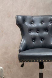 Orsina Black Leather Effect Office Chair, Tufted Wingback Seat With Studded Trim, Height Adjustable Swivel Chair - thumbnail 4