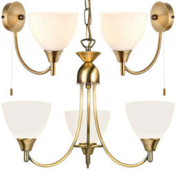 3 Lamp Ceiling & 2X Wall Light Pack Antique Brass Glass Matching Indoor Fittings