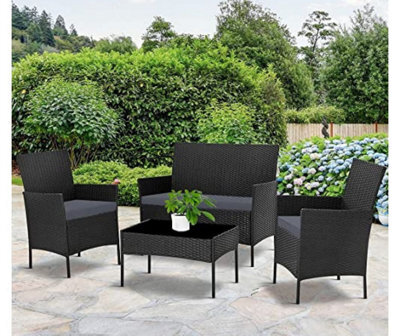 Evre New Brown Rattan Garden Furniture Set Patio Conservatory Indoor Outdoor 4-Piece Set Glass Top Table - Inc Weekend Delivery - image 1