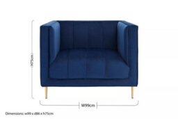 Orsina Classic Blue Velvet Chair, Mid Century Design Comfortable Armchair, Velvet Upholstered Modern Armchair - thumbnail 9