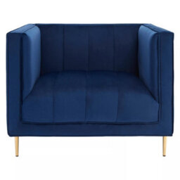 Orsina Classic Blue Velvet Chair, Mid Century Design Comfortable Armchair, Velvet Upholstered Modern Armchair
