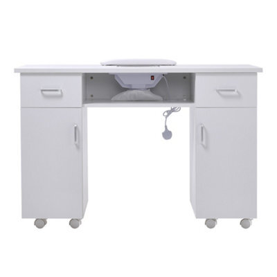 Thehotsale White Wheeled Manicure Table With Electric Dust Extractor, 120Cm W X 45Cm D X 80Cm H - image 1
