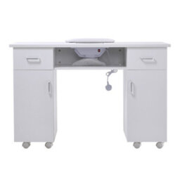 Thehotsale White Wheeled Manicure Table With Electric Dust Extractor, 120Cm W X 45Cm D X 80Cm H - thumbnail 1