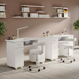 Thehotsale White Wheeled Manicure Table With Electric Dust Extractor, 120Cm W X 45Cm D X 80Cm H - thumbnail 3