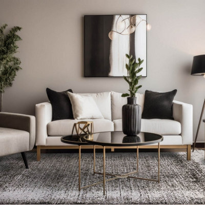 Silver Black Abstract Bordered Modern Rug Easy To Clean Living Room And Bedroom-200Cm X 290Cm - image 1