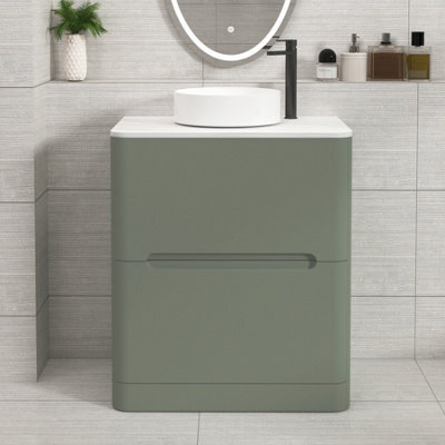 Royal Bathrooms Venice 700mm Sage Green Freestanding Vanity Unit 2 Drawer With Carrara White Undrilled Worktop & Without Basin - image 1