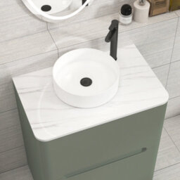 Royal Bathrooms Venice 700mm Sage Green Freestanding Vanity Unit 2 Drawer With Carrara White Undrilled Worktop & Without Basin - thumbnail 6