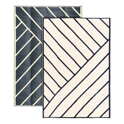 Relsy Large Garden Outdoor Rug For Patio, Black & Sand Geo-Lines Waterproof Garden Rug 160 X 230Cm