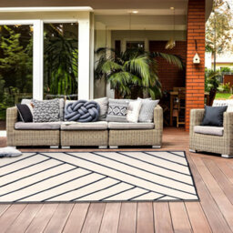 Relsy Large Garden Outdoor Rug For Patio, Black & Sand Geo-Lines  Waterproof Garden Rug 160 X 230Cm - thumbnail 7