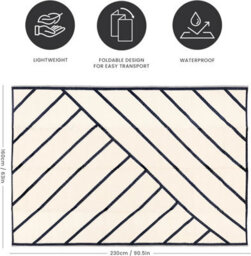 Relsy Large Garden Outdoor Rug For Patio, Black & Sand Geo-Lines  Waterproof Garden Rug 160 X 230Cm - thumbnail 4