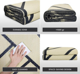 Relsy Large Garden Outdoor Rug For Patio, Black & Sand Geo-Lines  Waterproof Garden Rug 160 X 230Cm - thumbnail 5