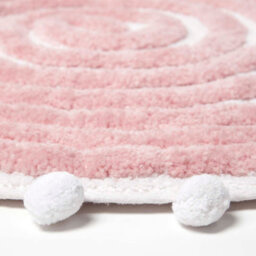 Homescapes Spiral Blush Pink Cotton Bath Mat With Pom Pom Edges - thumbnail 3