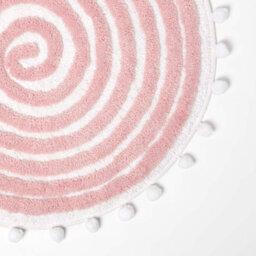 Homescapes Spiral Blush Pink Cotton Bath Mat With Pom Pom Edges - thumbnail 2