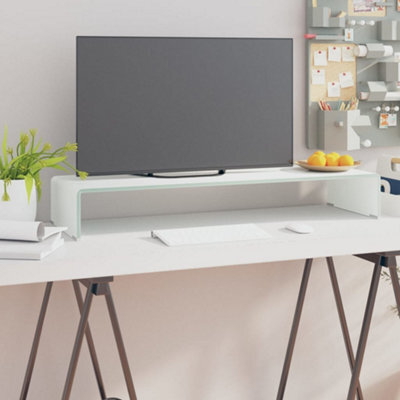 Berkfield Tv Stand/monitor Riser Glass White 90X30X13 Cm - image 1