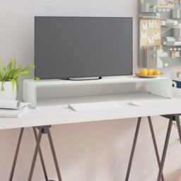 Berkfield Tv Stand/monitor Riser Glass White 90X30X13 Cm - thumbnail 1