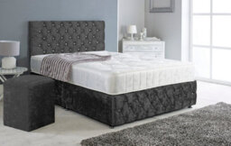 Adore Designs Chesterfield Crushed Velvet Divan Bed, Ortho Mattress, Footboard & Square Stool - 5Ft Kingsize - Black - 2 Drawers Left Side - thumbnail 1