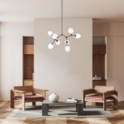 Luminosa Lighting Luminosa Ferral Multi Arm Pendant Ceiling Light Black With Opal Shade 8Xe27 - thumbnail 3