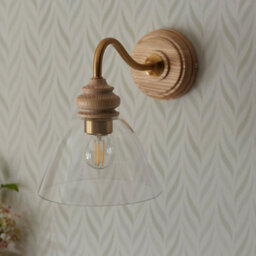 Luminosa Lighting Luminosa Cotswold Dome Wall Lamp Natural Ash, Brushed Aged Brass Plate, Clear Glass , 1X E14 - thumbnail 5