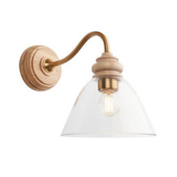 Luminosa Lighting Luminosa Cotswold Dome Wall Lamp Natural Ash, Brushed Aged Brass Plate, Clear Glass , 1X E14