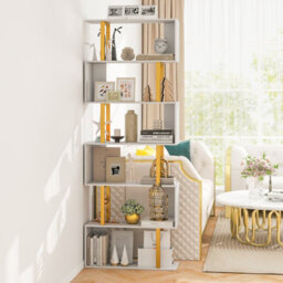 Costway 6-Tier Geometric Bookcase 189 Cm S-Shaped Bookshelf With Metal Frame - thumbnail 3