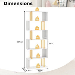 Costway 6-Tier Geometric Bookcase 189 Cm S-Shaped Bookshelf With Metal Frame - thumbnail 2