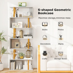 Costway 6-Tier Geometric Bookcase 189 Cm S-Shaped Bookshelf With Metal Frame - thumbnail 6
