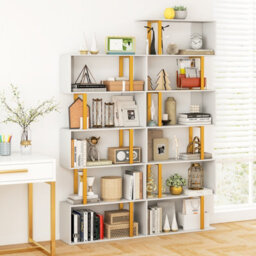 Costway 6-Tier Geometric Bookcase 189 Cm S-Shaped Bookshelf With Metal Frame - thumbnail 5