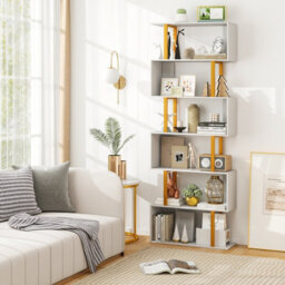 Costway 6-Tier Geometric Bookcase 189 Cm S-Shaped Bookshelf With Metal Frame - thumbnail 4