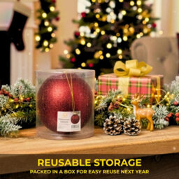 Shatchi 20Cm Dark Red Glitter Christmas Bauble - Christmas Tree & Home Décor Ornament - thumbnail 6