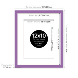 "12X10"" Purple Frame With Mount For 9X7"" Pictures 20mm Slim Edge Portrait And Landscape Display With Wall Hooks And Kickstand" - thumbnail 2