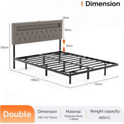 Floating Double Bed Frame W/ Led Lights & Upholstered Headboard,charging Station - thumbnail 2