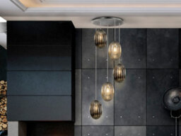Luminosa Lighting Luminosa Ovila Modern Cluster Drop 5 Light Led Pendant Light, Oval Brandy & Smoke Grey Shades - Uk Stock - thumbnail 1