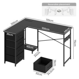 Levede Reversible L-Shaped Corner Desk 4 Drawers For Office Or Gaming - thumbnail 4