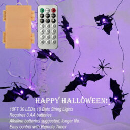 Halloween Bat String Lights: 30 Led Remote-Controlled With 12 Modes For Indoor/outdoor Party & Patio Decor - thumbnail 6