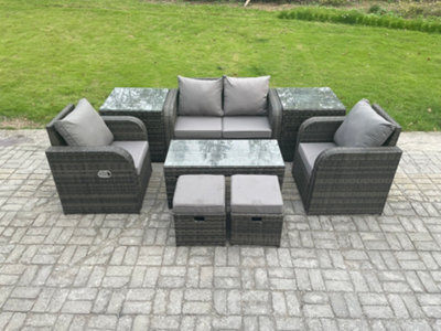 Fimous Outdoor Lounge Sofa Set Wicker Pe Rattan Garden Furniture Set With Reclining Chair Coffee Table 2 Side Tables - image 1