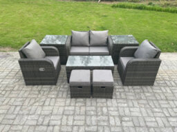 Fimous Outdoor Lounge Sofa Set Wicker Pe Rattan Garden Furniture Set With Reclining Chair Coffee Table 2 Side Tables - thumbnail 1