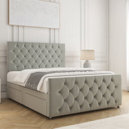 Bsspoke Maya Divan Bed Set Silver Plush Velvet 24Inch Headboard & 20Inch Footboard 2 Drawers Same Side & Mattress In All Sizes - thumbnail 3