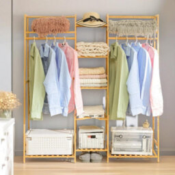 BMBO Large Wooden Clothes Rack With Storage Shoe Cabinet Brown - thumbnail 3