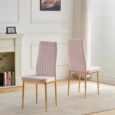 Furnizone UK Set Of 2 Dining Chairs - Glitz Modern Dining Chairs - Pink Velvet Gold Leg Dining Chairs - Kitchen Dining Room Chairs - image 1