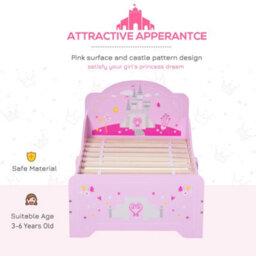 Homcom Kids Bed Princess Castle Theme W/ Side Rails Slats Home 3-6 Yrs Pink - thumbnail 4