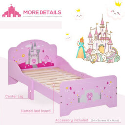 Homcom Kids Bed Princess Castle Theme W/ Side Rails Slats Home 3-6 Yrs Pink - thumbnail 6